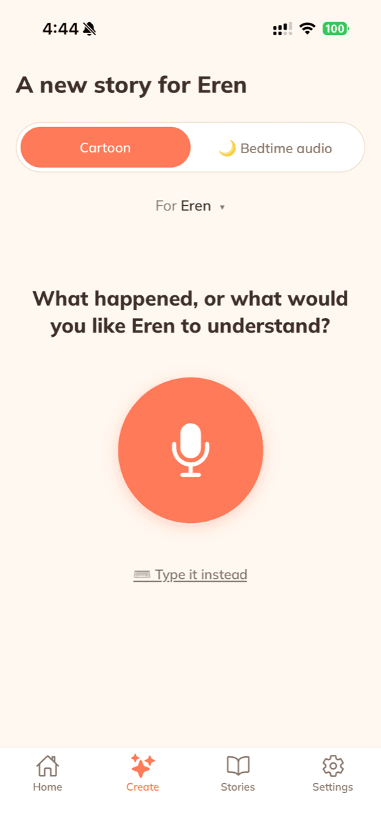 Create screen: say what happened, Loriva makes the story